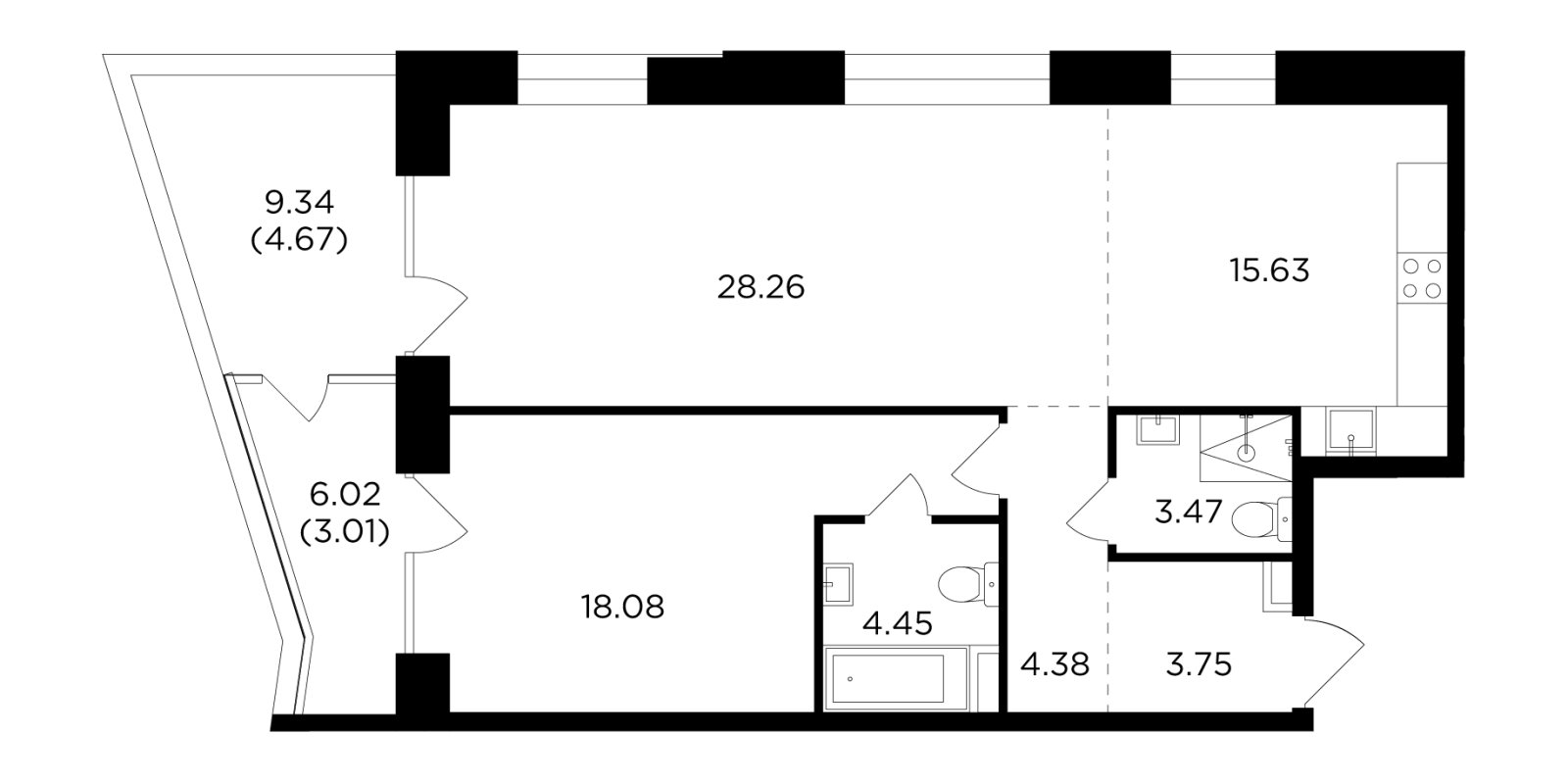 2-комнатная квартира без отделки, 85.7 м2, 4 этаж, дом сдан, ЖК FORIVER, корпус 5 - объявление 2355125 - фото №1