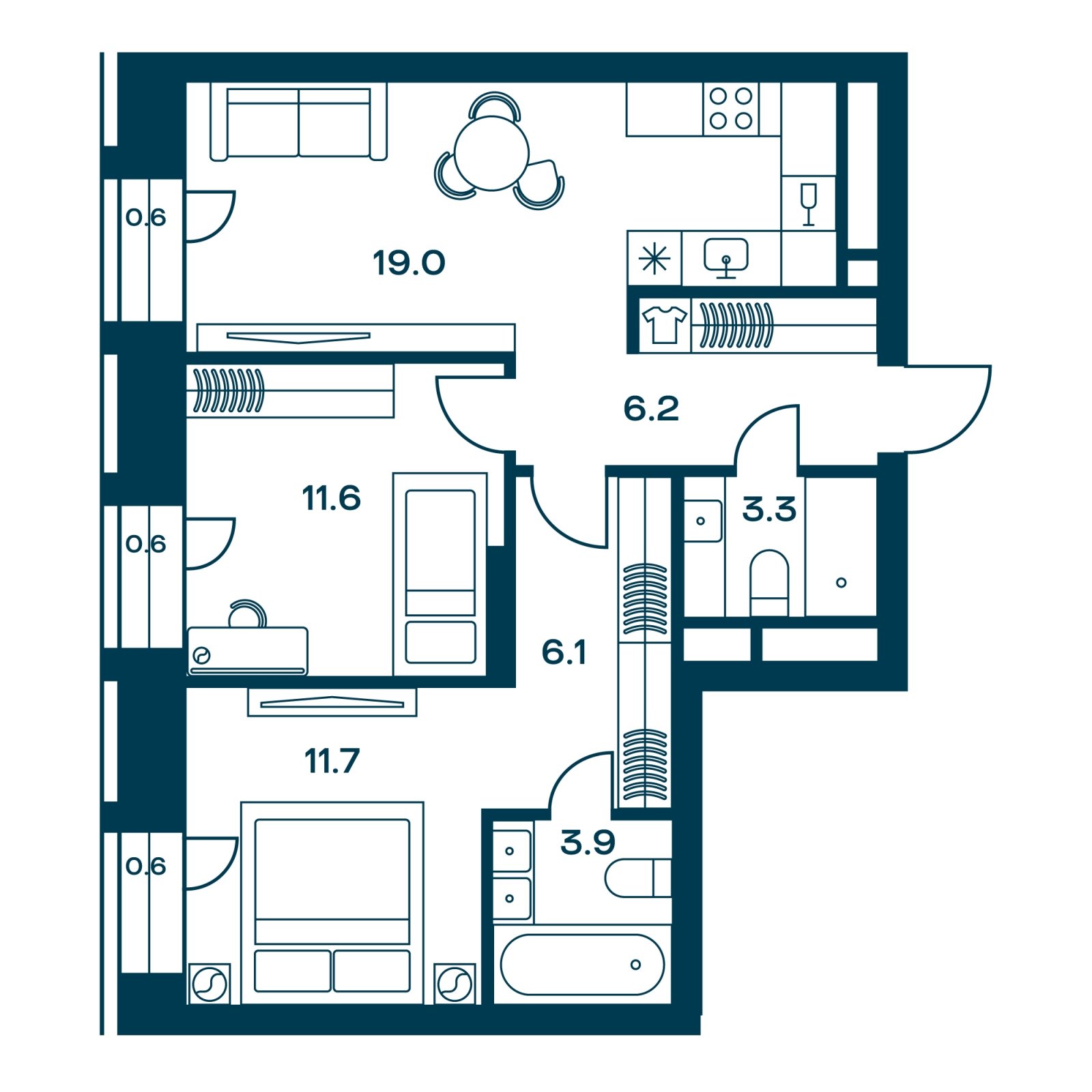 2-комнатная квартира с частичной отделкой, 62.4 м2, 11 этаж, сдача 3 квартал 2025 г., ЖК SOUL, корпус 1 - объявление 2274595 - фото №1