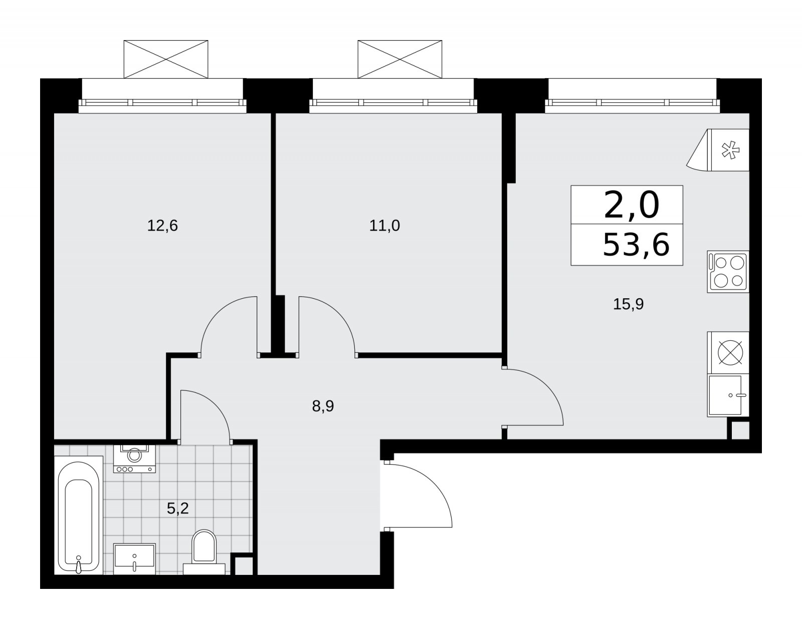2-комнатная квартира без отделки, 53.6 м2, 2 этаж, сдача 1 квартал 2026 г., ЖК Прокшино, корпус 10.1.1 - объявление 2226907 - фото №1