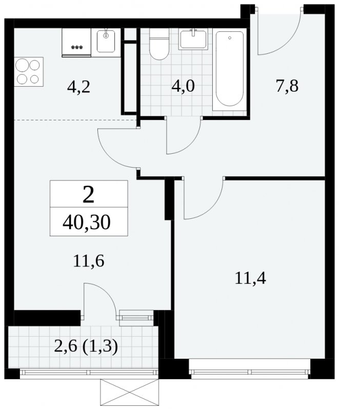 2-комнатная квартира (евро) с полной отделкой, 40.3 м2, 9 этаж, сдача 3 квартал 2024 г., ЖК Прокшино, корпус 6.4 - объявление 1663132 - фото №1