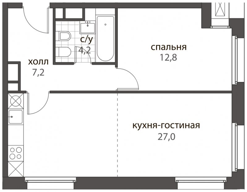 2-комнатная квартира (евро) без отделки, 51.2 м2, 9 этаж, дом сдан, ЖК HomeCity, корпус 1 - объявление 1762748 - фото №1