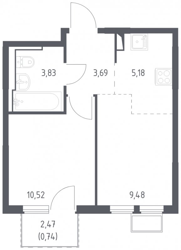 2-комнатная квартира (евро) с полной отделкой, 33.44 м2, 5 этаж, сдача 4 квартал 2024 г., ЖК Остафьево, корпус 15 - объявление 1887941 - фото №1