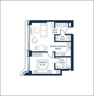 1-комнатная квартира с частичной отделкой, 40.3 м2, 12 этаж, сдача 4 квартал 2023 г., ЖК City Bay, корпус Atlantic Ocean 2 - объявление 1832181 - фото №1