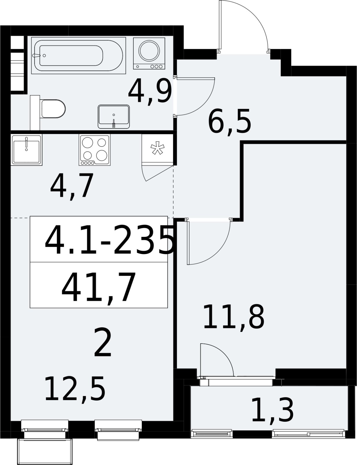 2-комнатная квартира (евро) с полной отделкой, 41.7 м2, 7 этаж, сдача 2 квартал 2027 г., ЖК Южные сады, корпус 4.1.2 - объявление 2392752 - фото №1