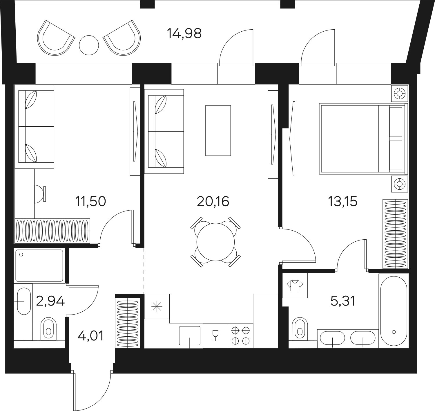 2-комнатная квартира без отделки, 64.56 м2, 9 этаж, сдача 4 квартал 2024 г., ЖК FØRST, корпус 1 - объявление 2386522 - фото №1