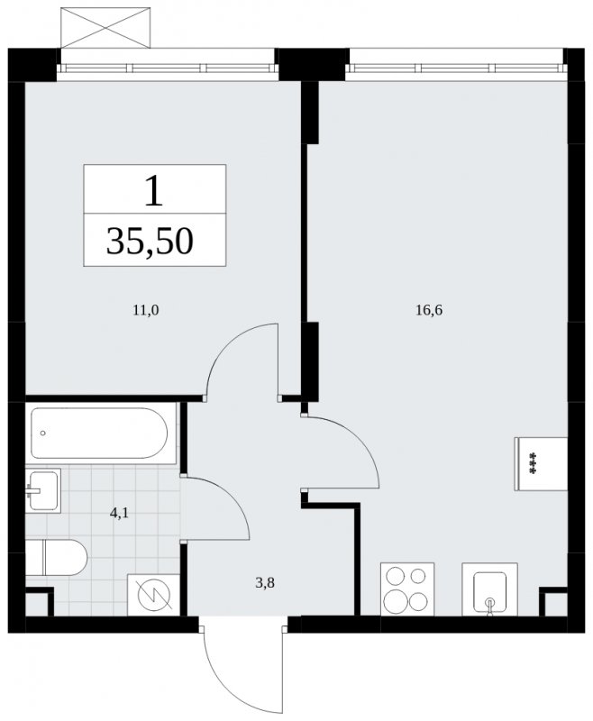 1-комнатная квартира без отделки, 35.5 м2, 2 этаж, сдача 2 квартал 2025 г., ЖК Дзен-кварталы, корпус 2.4 - объявление 1932820 - фото №1