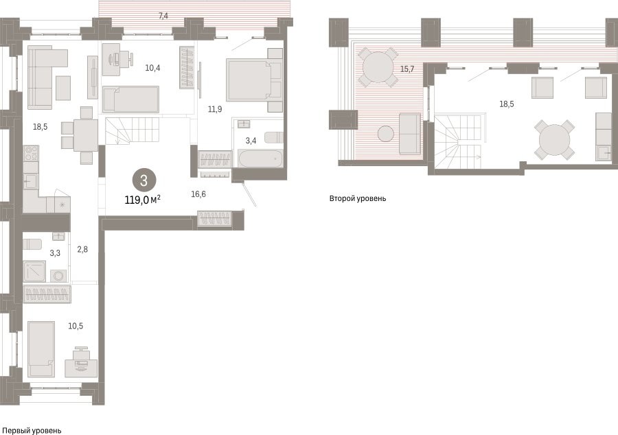 3-комнатная квартира с частичной отделкой, 119 м2, 7 этаж, сдача 3 квартал 2026 г., ЖК Квартал Метроном, корпус 1 - объявление 2331024 - фото №1