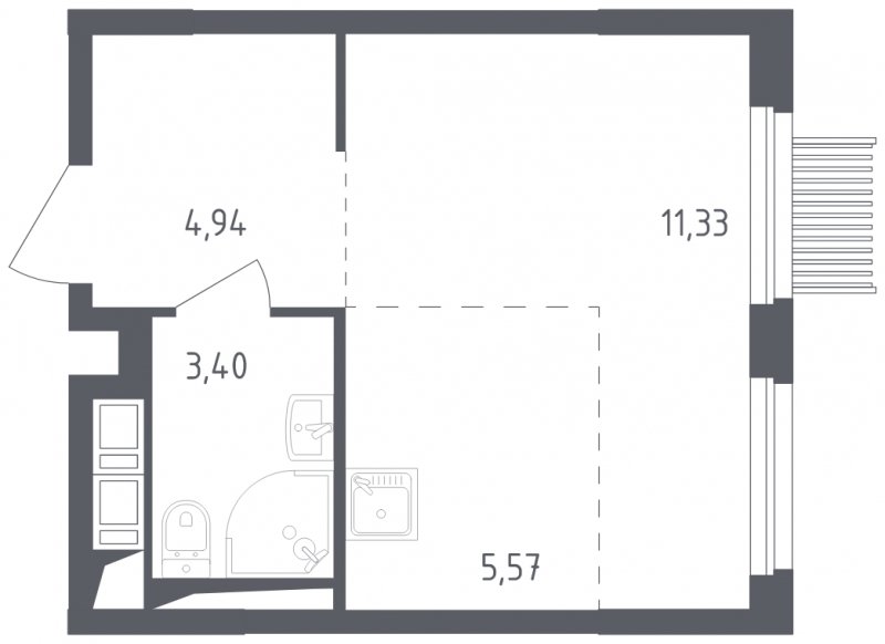 1-комнатная квартира с полной отделкой, 25.24 м2, 14 этаж, сдача 2 квартал 2023 г., ЖК Мытищи Парк, корпус 1 - объявление 1442520 - фото №1