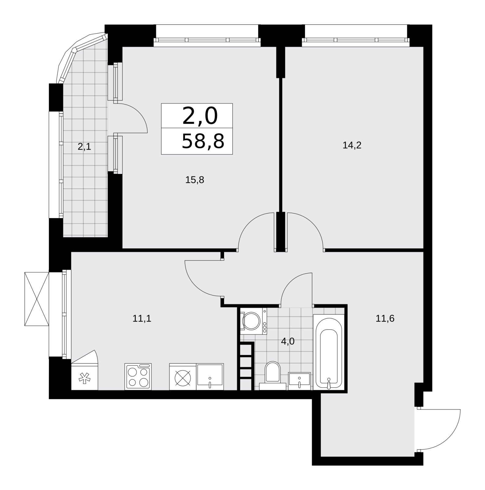 2-комнатная квартира без отделки, 58.8 м2, 4 этаж, сдача 1 квартал 2026 г., ЖК Прокшино, корпус 10.1.3 - объявление 2227250 - фото №1