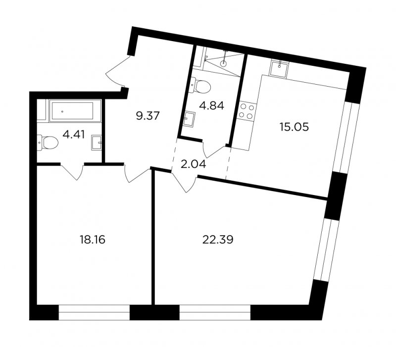 2-комнатная квартира без отделки, 76.26 м2, 9 этаж, сдача 4 квартал 2023 г., ЖК FORIVER, корпус 8 - объявление 1853458 - фото №1