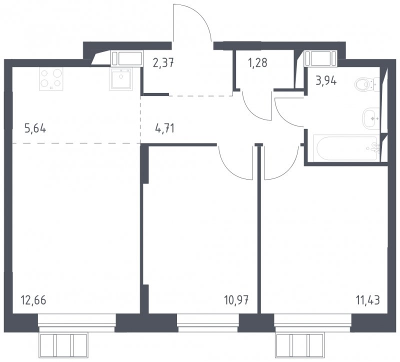 3-комнатная квартира (евро) с полной отделкой, 53 м2, 11 этаж, сдача 1 квартал 2025 г., ЖК Алхимово, корпус 12 - объявление 1953304 - фото №1