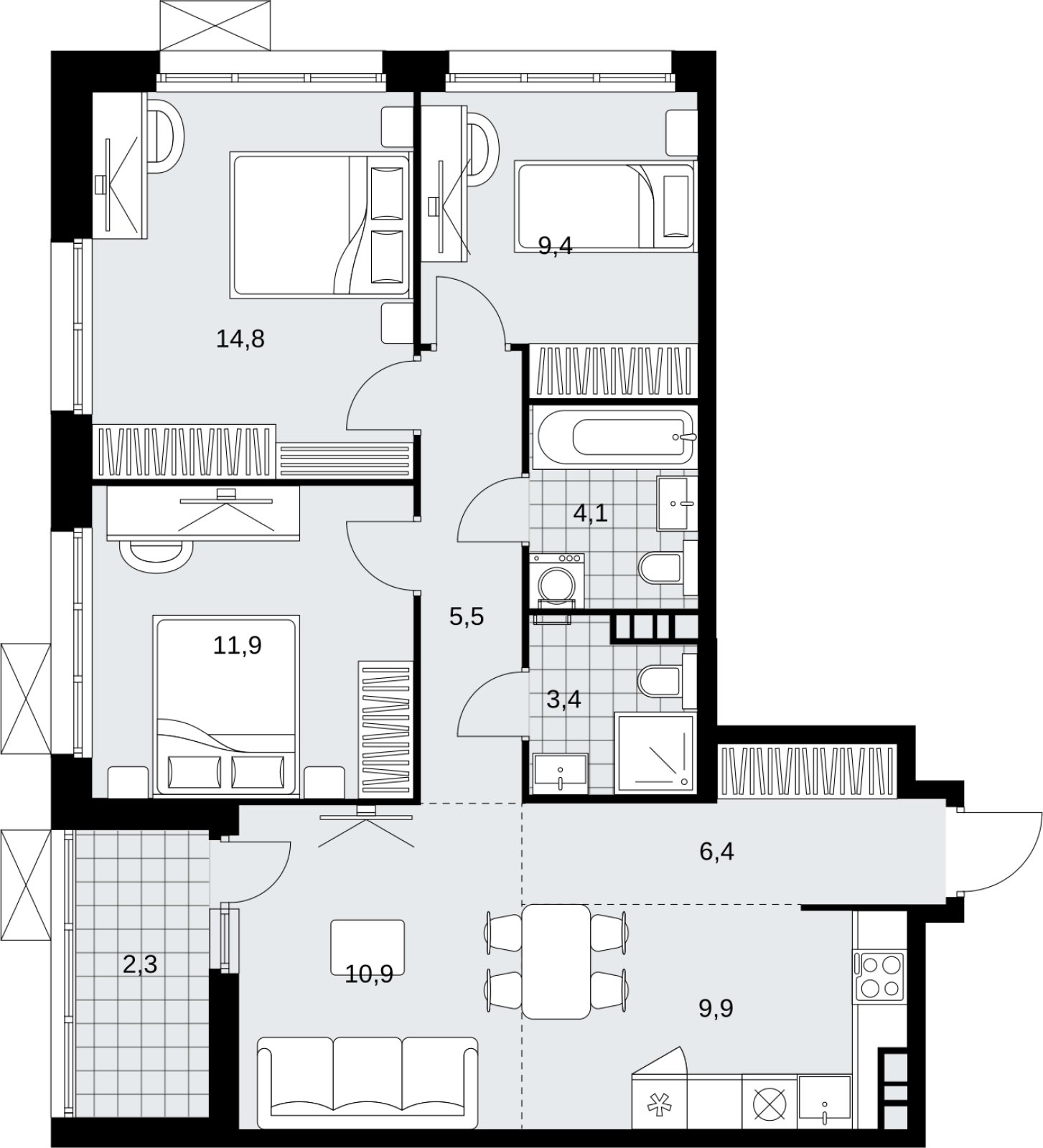 4-комнатная квартира (евро) без отделки, 78.6 м2, 4 этаж, сдача 4 квартал 2026 г., ЖК Скандинавия, корпус 2.18.2.6 - объявление 2351729 - фото №1