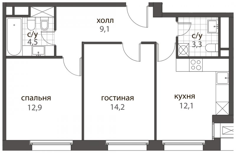 2-комнатная квартира без отделки, 56.1 м2, 5 этаж, дом сдан, ЖК HomeCity, корпус 2 - объявление 1704881 - фото №1
