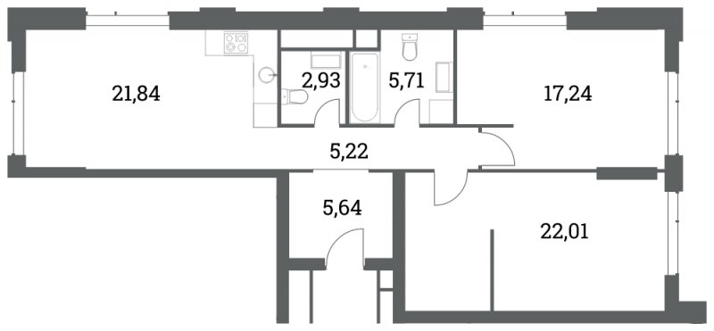 2-комнатная квартира без отделки, 80.59 м2, 10 этаж, дом сдан, ЖК Headliner, корпус 6 - объявление 2015912 - фото №1