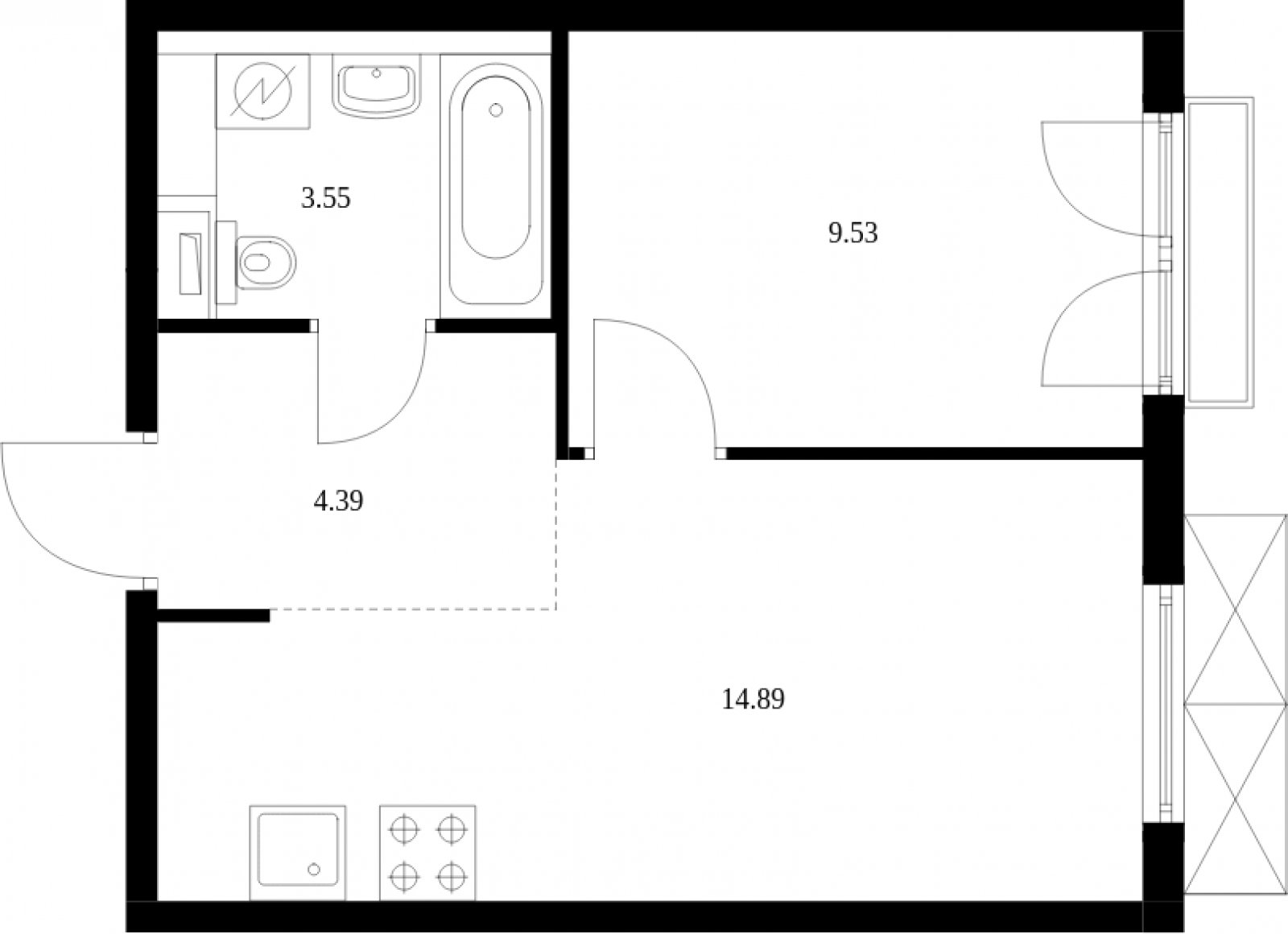 1-комнатная квартира с полной отделкой, 32.36 м2, 3 этаж, сдача 2 квартал 2025 г., ЖК Середневский лес, корпус 4.1 - объявление 2181120 - фото №1