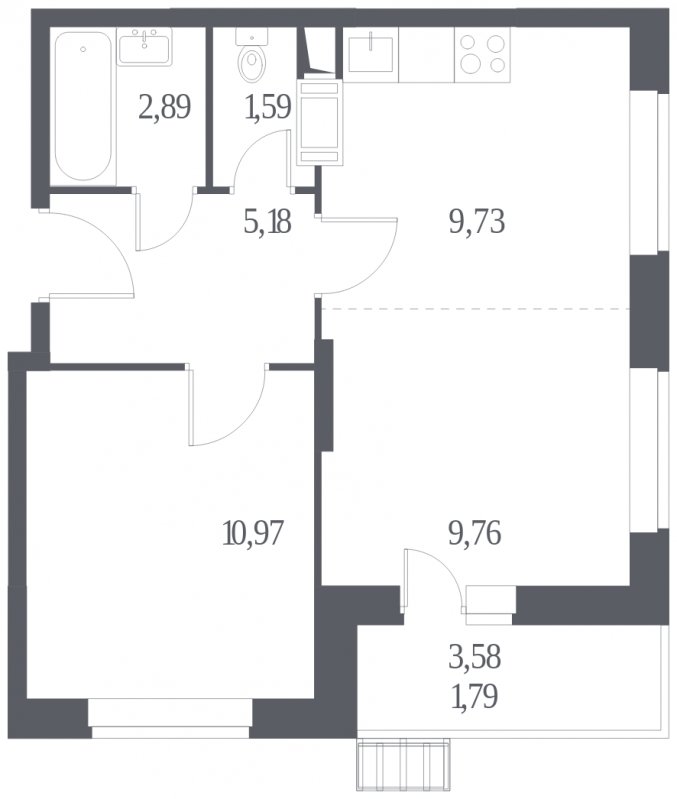 2-комнатная квартира (евро) с полной отделкой, 41.91 м2, 11 этаж, дом сдан, ЖК Алхимово, корпус 2 - объявление 1695788 - фото №1