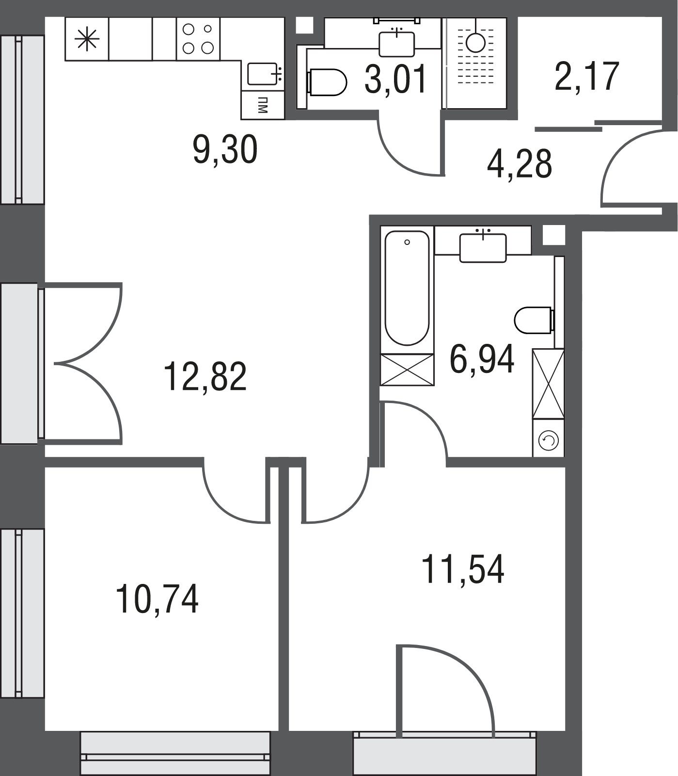 3-комнатная квартира без отделки, 60.8 м2, 14 этаж, сдача 3 квартал 2023 г., ЖК AFI Park Воронцовский, корпус 1 - объявление 2007733 - фото №1