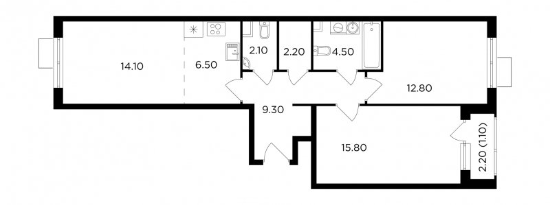 3-комнатная квартира без отделки, 68.4 м2, 3 этаж, сдача 1 квартал 2024 г., ЖК Миловидное, корпус 1 - объявление 1608535 - фото №1