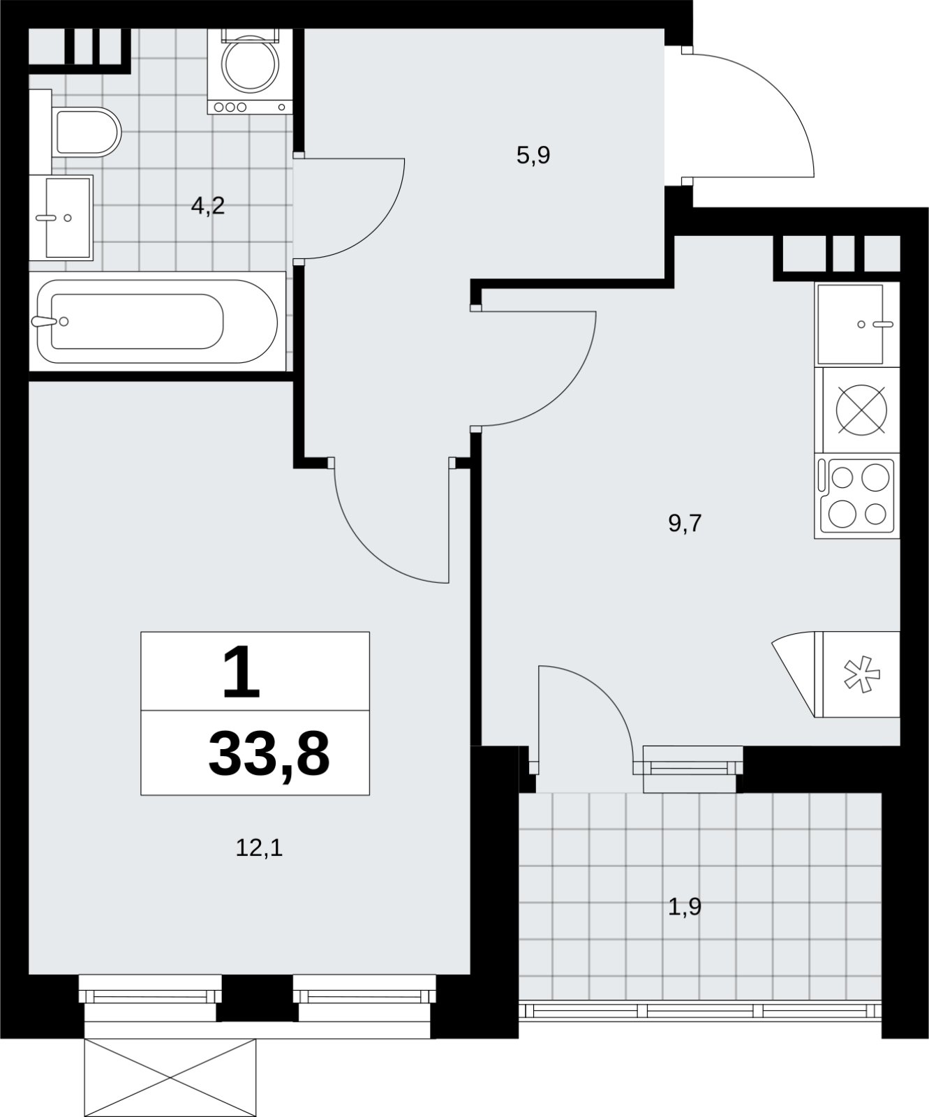 1-комнатная квартира без отделки, 33.8 м2, 8 этаж, сдача 4 квартал 2026 г., ЖК Скандинавия, корпус 2.18.1.3 - объявление 2350807 - фото №1