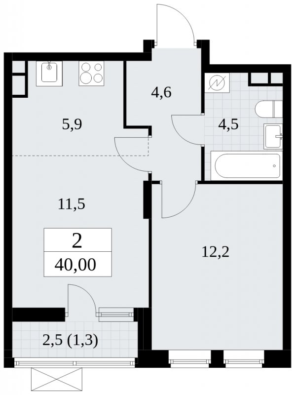 2-комнатная квартира (евро) без отделки, 40 м2, 3 этаж, сдача 1 квартал 2025 г., ЖК Прокшино, корпус 5.1.3 - объявление 1810591 - фото №1