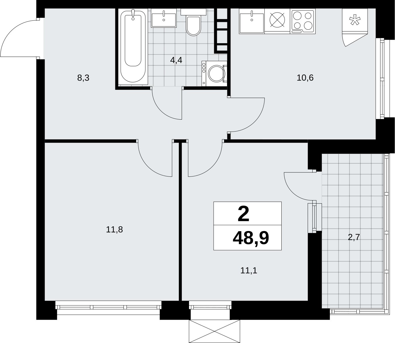 2-комнатная квартира без отделки, 48.9 м2, 7 этаж, сдача 4 квартал 2026 г., ЖК Скандинавия, корпус 2.18.1.3 - объявление 2350796 - фото №1