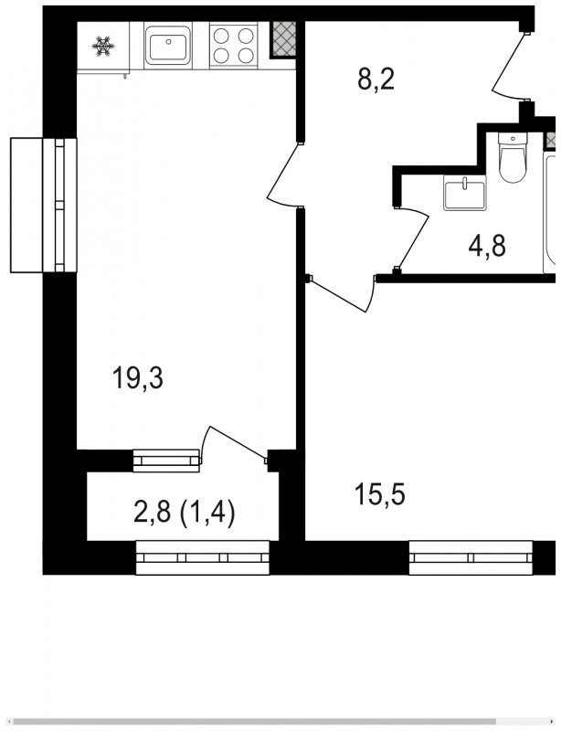 1-комнатная квартира без отделки, 49.2 м2, 2 этаж, сдача 3 квартал 2024 г., ЖК Михалковский, корпус 3 - объявление 1771494 - фото №1