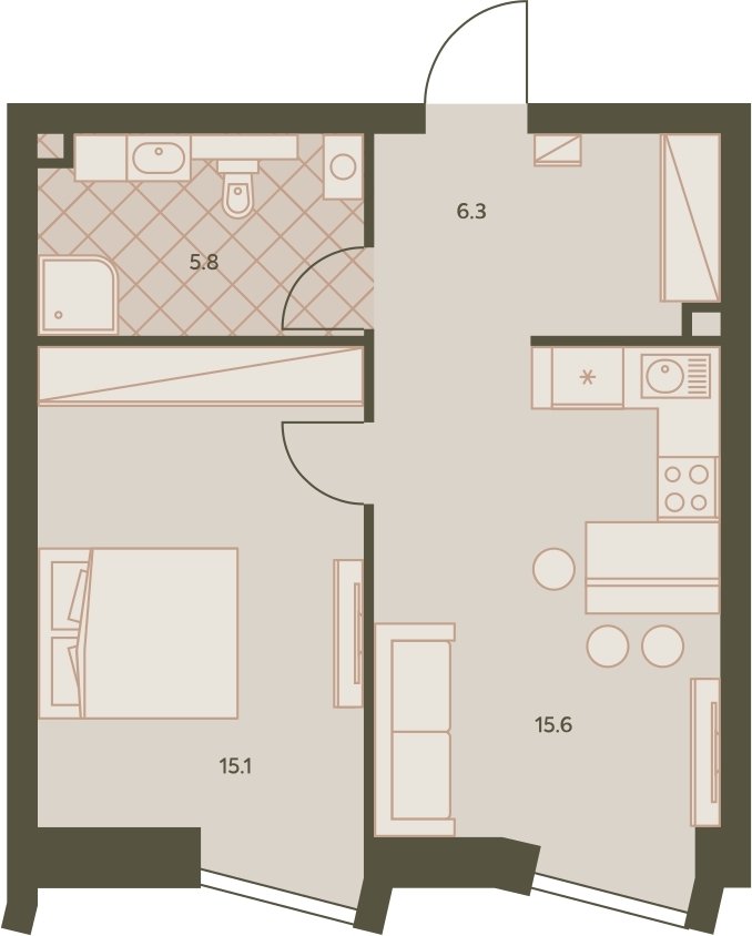 2-комнатная квартира с частичной отделкой, 42.5 м2, 15 этаж, дом сдан, ЖК Eniteo, корпус 2 - объявление 2326726 - фото №1