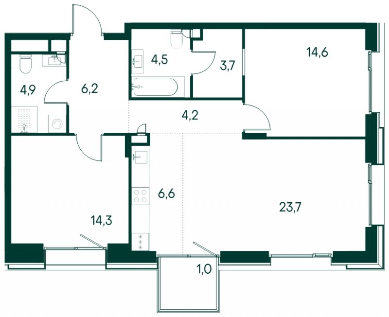 2-комнатная квартира без отделки, 83.7 м2, 3 этаж, сдача 2 квартал 2025 г., ЖК Клубный город на реке Primavera, корпус 5 квартала "Vivaldi" - объявление 1784626 - фото №1
