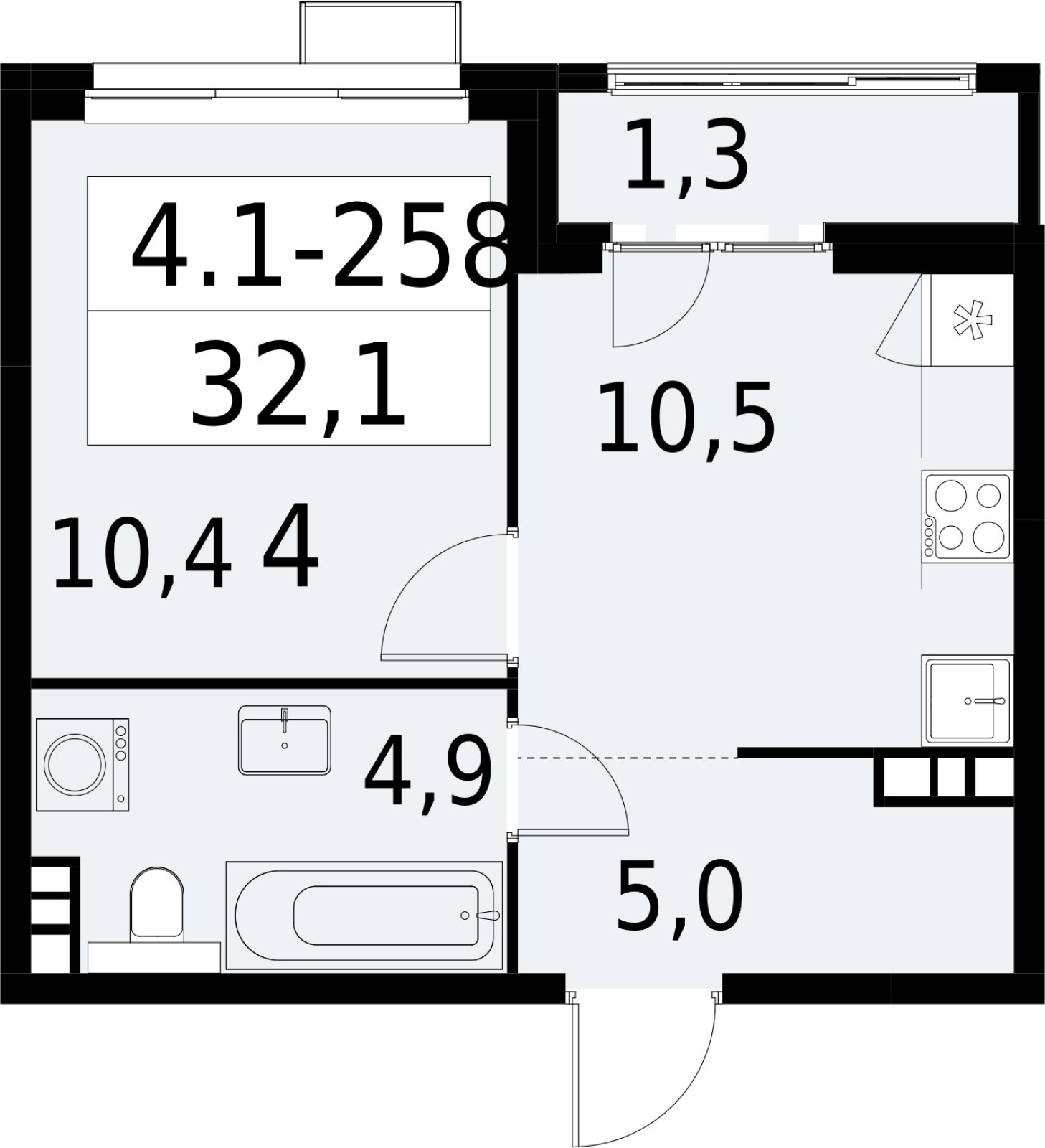 1-комнатная квартира с полной отделкой, 32.1 м2, 10 этаж, сдача 2 квартал 2027 г., ЖК Южные сады, корпус 4.1.2 - объявление 2392772 - фото №1