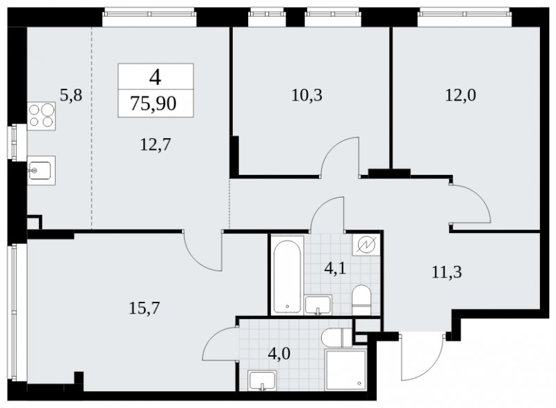 4-комнатная квартира (евро) без отделки, 75.9 м2, 2 этаж, сдача 1 квартал 2025 г., ЖК Прокшино, корпус 5.2.5 - объявление 1900815 - фото №1