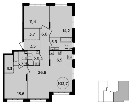 4-комнатная квартира (евро) с полной отделкой, 103.7 м2, 2 этаж, сдача 2 квартал 2024 г., ЖК Испанские кварталы, корпус 8.2 - объявление 1633546 - фото №1