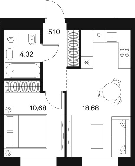 1-комнатная квартира без отделки, 38.78 м2, 15 этаж, сдача 4 квартал 2024 г., ЖК FØRST, корпус 2 - объявление 1980967 - фото №1