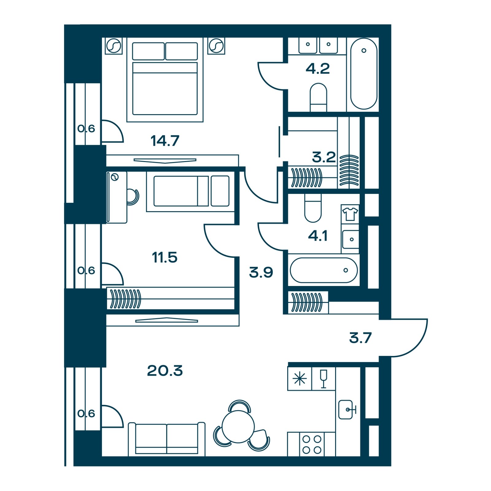 2-комнатная квартира с частичной отделкой, 66.2 м2, 15 этаж, сдача 3 квартал 2025 г., ЖК SOUL, корпус 1 - объявление 2259816 - фото №1
