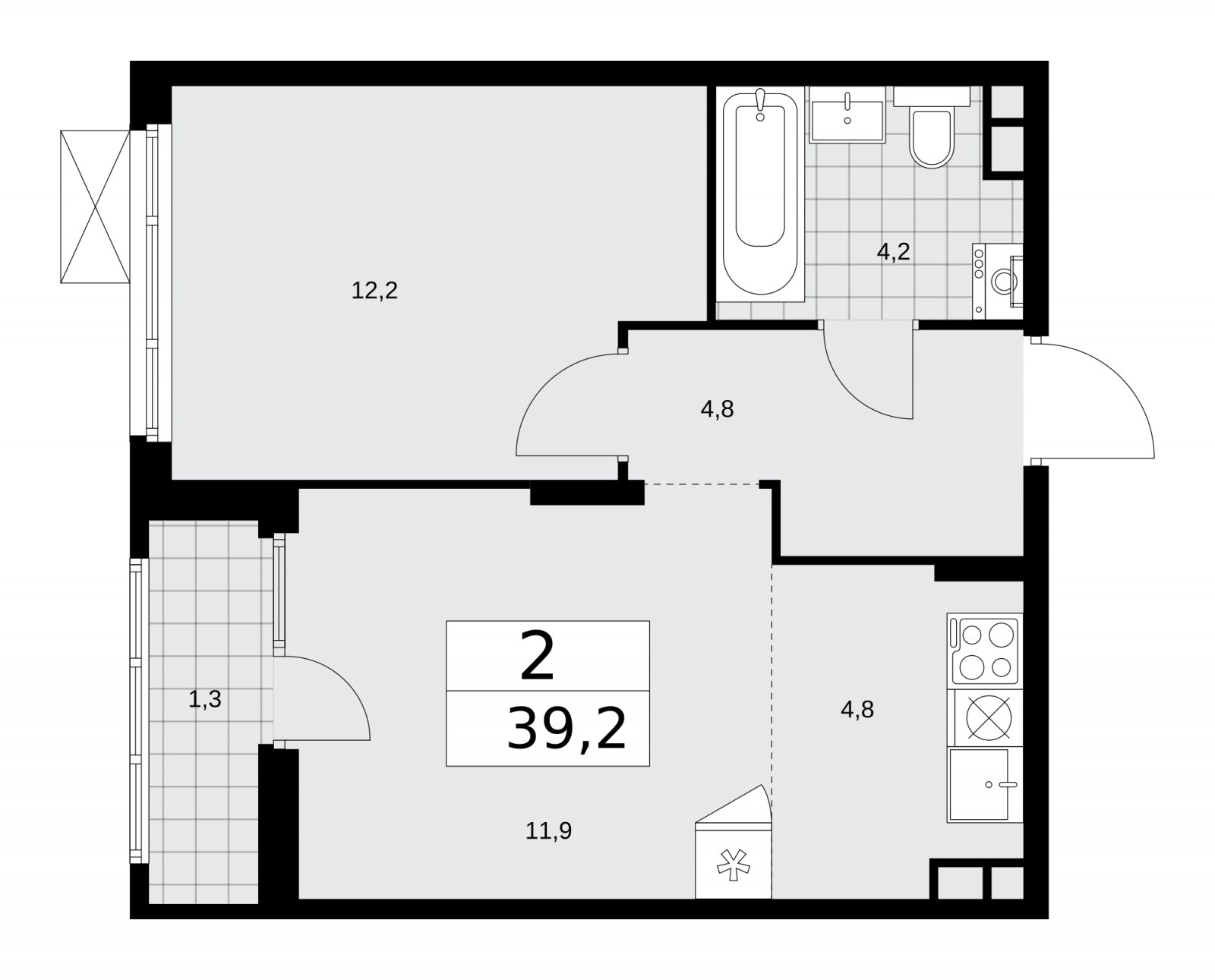 2-комнатная квартира (евро) без отделки, 39.2 м2, 4 этаж, сдача 1 квартал 2026 г., ЖК Деснаречье, корпус 4.2 - объявление 2263726 - фото №1