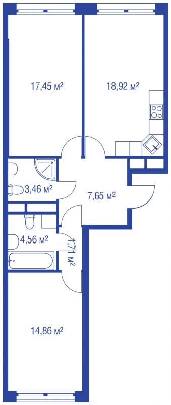 2-комнатная квартира без отделки, 68.61 м2, 10 этаж, сдача 4 квартал 2023 г., ЖК iLove, корпус 3 - объявление 1445961 - фото №1