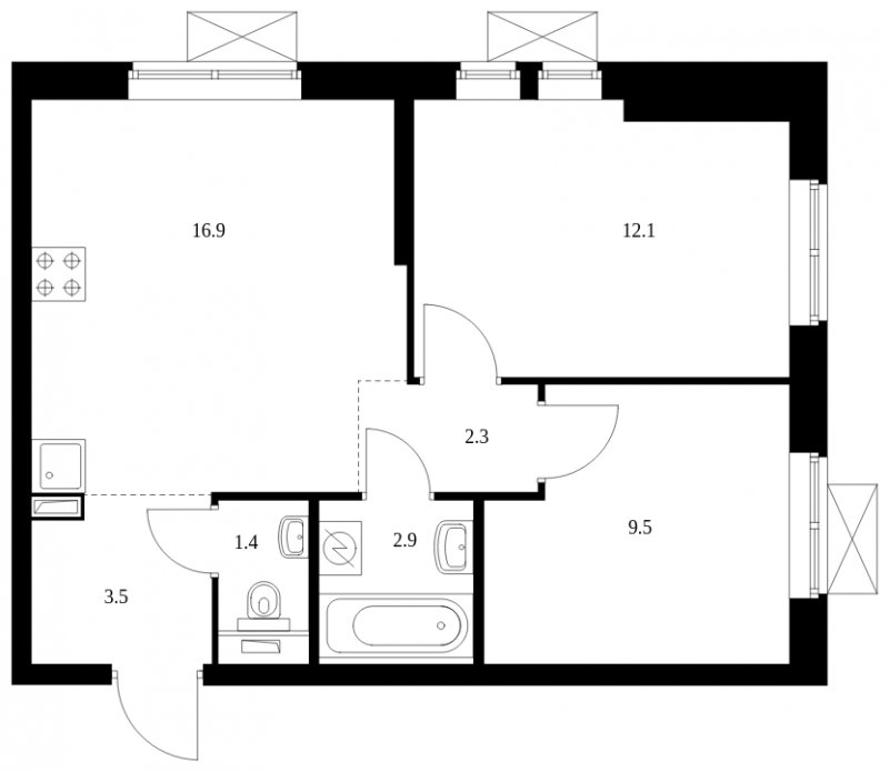 2-комнатная квартира с полной отделкой, 48.6 м2, 19 этаж, сдача 2 квартал 2023 г., ЖК Второй Нагатинский, корпус 3 - объявление 1656151 - фото №1