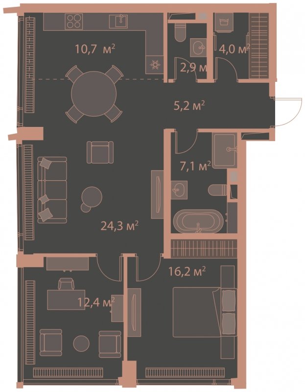 2-комнатная квартира без отделки, 82.8 м2, 17 этаж, сдача 1 квартал 2025 г., ЖК HIGH LIFE, корпус Heart Tower - объявление 1767914 - фото №1