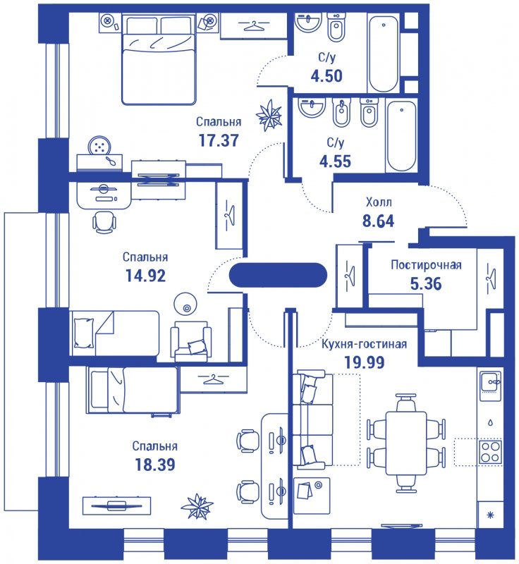 4-комнатная квартира с полной отделкой, 93.72 м2, 2 этаж, сдача 3 квартал 2024 г., ЖК iLove, корпус 2 - объявление 1935175 - фото №1