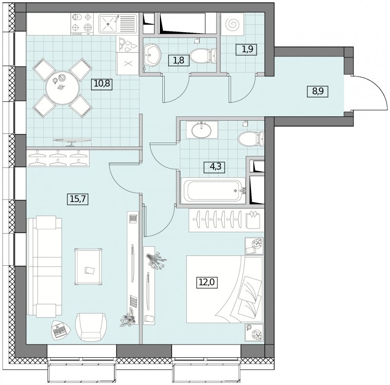 2-комнатная квартира без отделки, 55.34 м2, 6 этаж, сдача 2 квартал 2022 г., ЖК Вестердам, корпус 4 - объявление 1411386 - фото №1