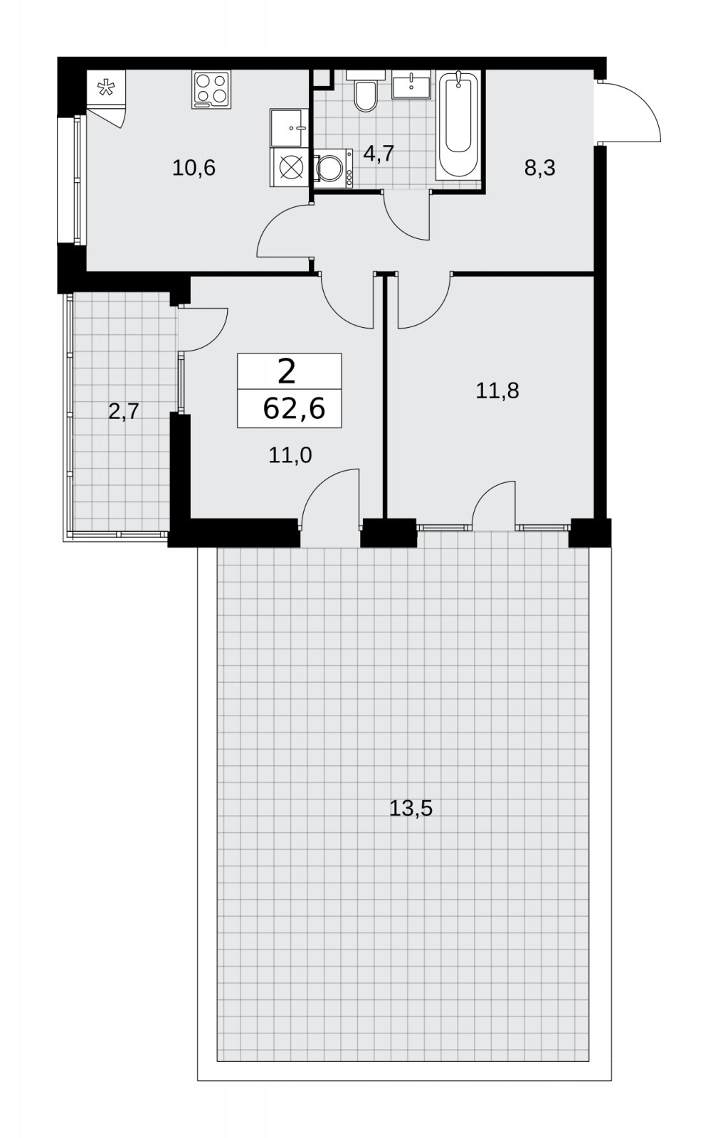 2-комнатная квартира с полной отделкой, 62.6 м2, 2 этаж, сдача 2 квартал 2026 г., ЖК Деснаречье, корпус 4.9 - объявление 2265319 - фото №1