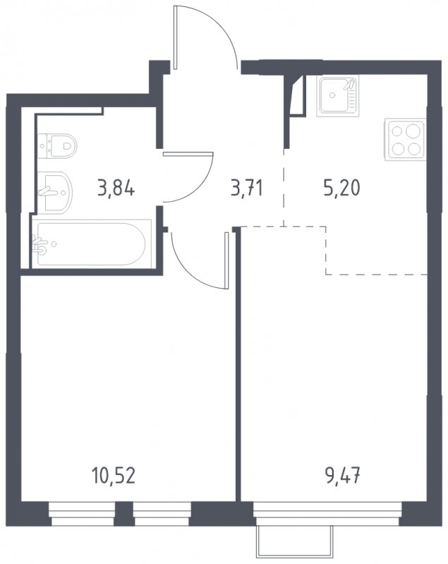 2-комнатная квартира (евро) с полной отделкой, 32.74 м2, 12 этаж, сдача 4 квартал 2024 г., ЖК Остафьево, корпус 16 - объявление 1828202 - фото №1