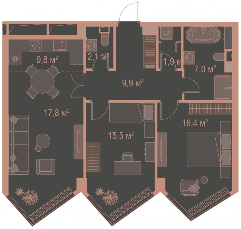 2-комнатная квартира без отделки, 80.4 м2, 19 этаж, сдача 1 квартал 2025 г., ЖК HIGH LIFE, корпус Soul Tower - объявление 1767829 - фото №1