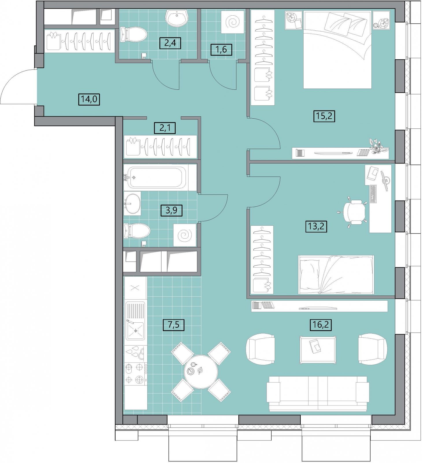2-комнатная квартира без отделки, 77 м2, 16 этаж, дом сдан, ЖК Вестердам, корпус 3 - объявление 2176876 - фото №1