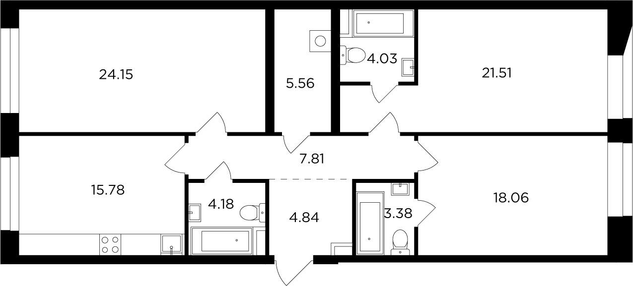 3-комнатная квартира без отделки, 109.3 м2, 5 этаж, дом сдан, ЖК FORIVER, корпус 3 - объявление 2406435 - фото №1