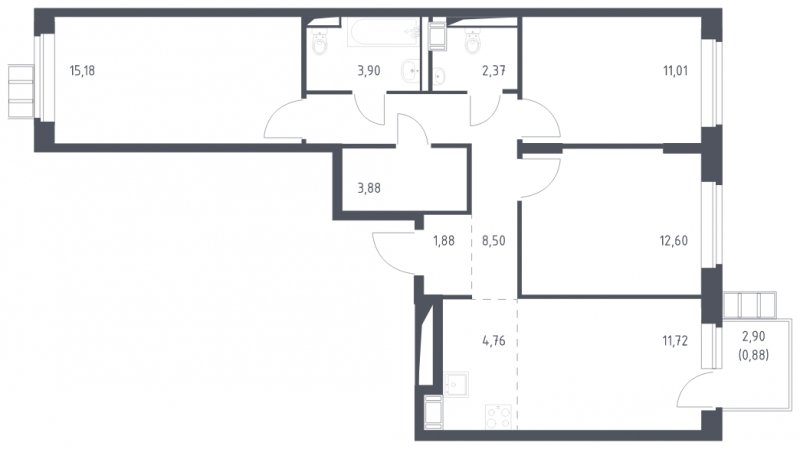 4-комнатная квартира (евро) с полной отделкой, 76.68 м2, 10 этаж, сдача 1 квартал 2025 г., ЖК Алхимово, корпус 9 - объявление 2105847 - фото №1