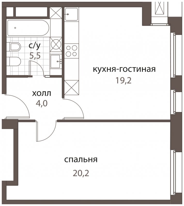 2-комнатная квартира (евро) без отделки, 48.9 м2, 3 этаж, дом сдан, ЖК HomeCity, корпус 1 - объявление 1762708 - фото №1