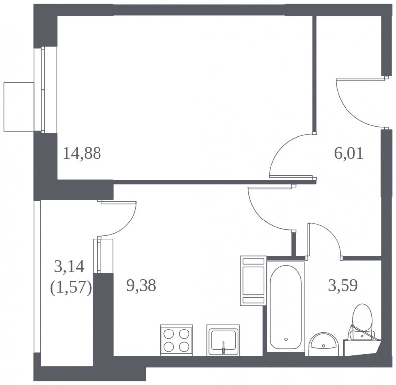 1-комнатная квартира с полной отделкой, 35.43 м2, 11 этаж, сдача 3 квартал 2022 г., ЖК Томилино Парк, корпус 19 - объявление 1329956 - фото №1