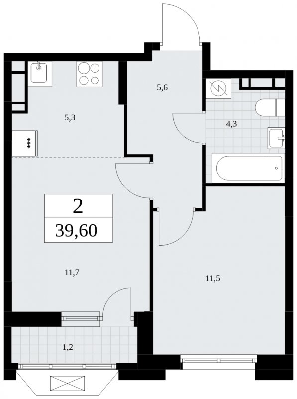 2-комнатная квартира (евро) без отделки, 39.6 м2, 10 этаж, сдача 4 квартал 2024 г., ЖК Бунинские кварталы, корпус 1.3 - объявление 1834604 - фото №1