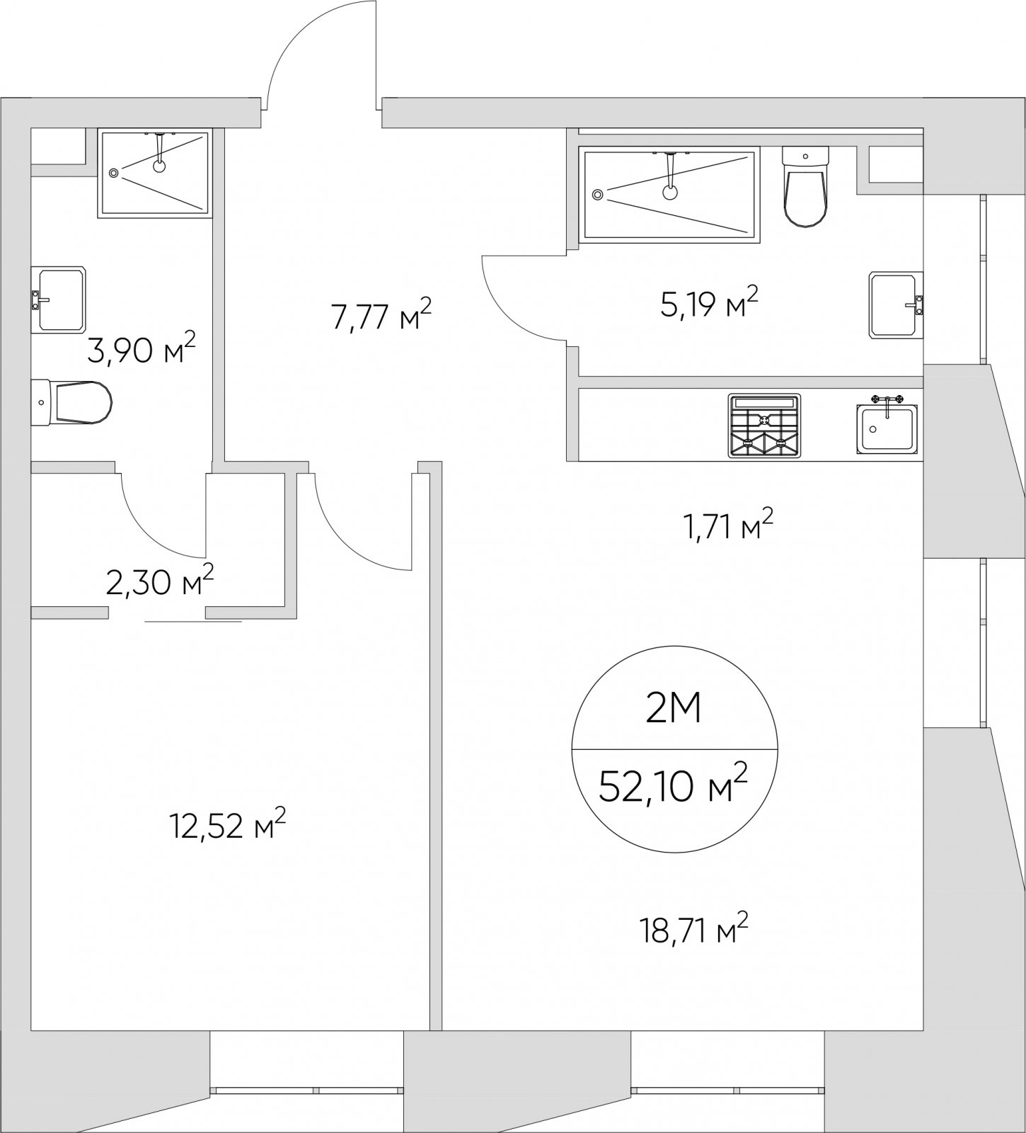 2-комнатные апартаменты без отделки, 52.1 м2, 8 этаж, сдача 1 квартал 2024 г., ЖК N'ICE LOFT, корпус 1 - объявление 2171521 - фото №1