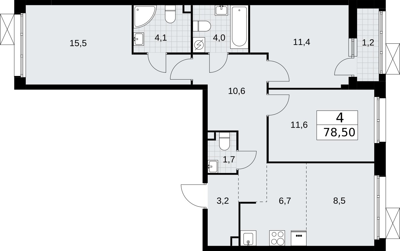 4-комнатная квартира (евро) без отделки, 78.5 м2, 2 этаж, сдача 3 квартал 2026 г., ЖК Родные кварталы, корпус 2 - объявление 2295360 - фото №1